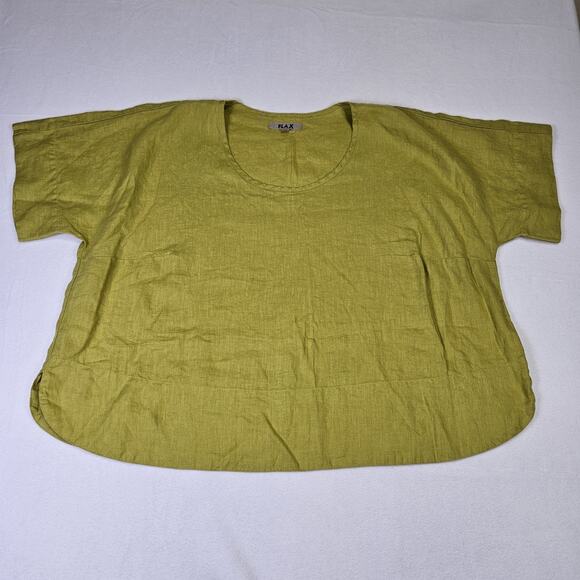 FLAX Designs Linen Top Womens 2G Chartreuse Lagenlook Tunic Oversized Boho Shirt - Picture 14 of 15